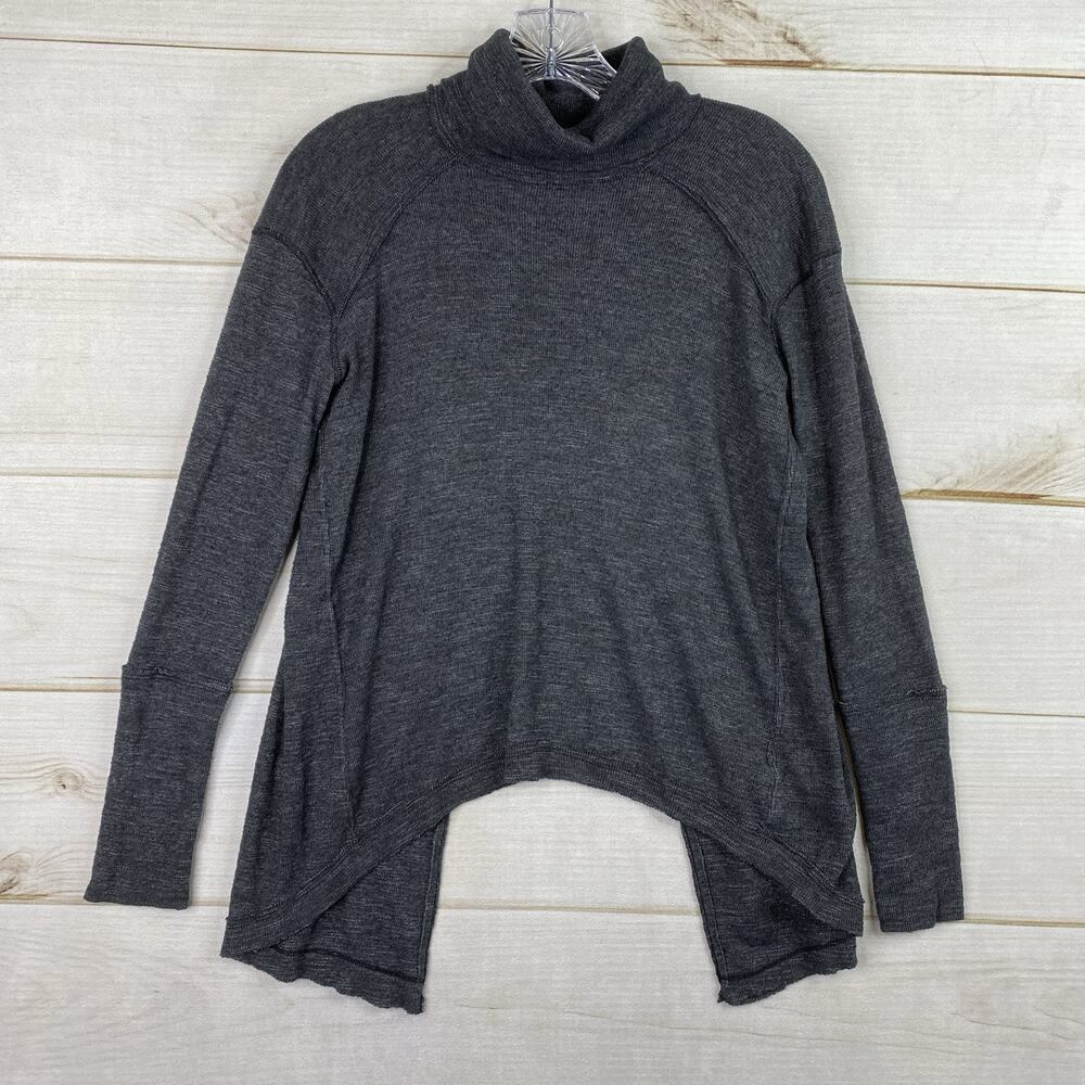 We The Free People Top Womens XS Dark Grey Split Back Turtleneck Knit Sweater